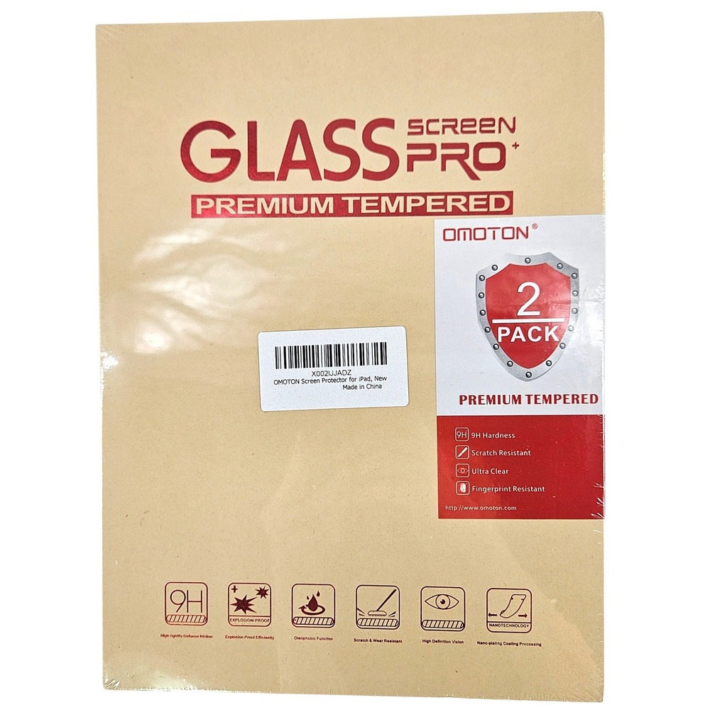 OMOTON 2 Pack Premium Tempered Glass Screen Protector for‎ iPad New 9H Hardness